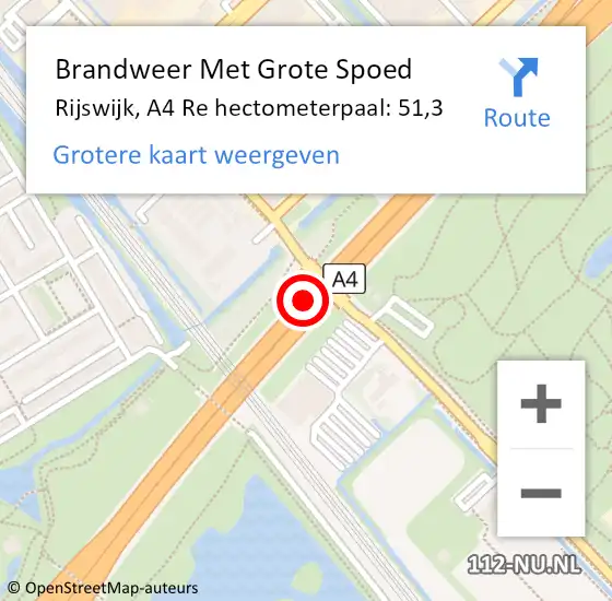 Locatie op kaart van de 112 melding: Brandweer Met Grote Spoed Naar Rijswijk, A4 Re hectometerpaal: 51,6 op 18 juli 2018 14:06
