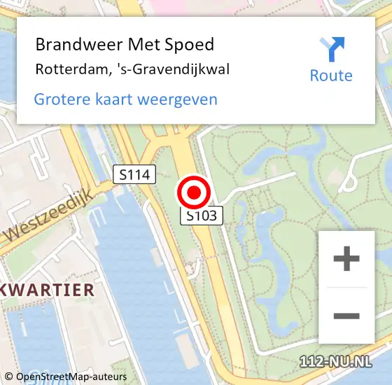 Locatie op kaart van de 112 melding: Brandweer Met Spoed Naar Rotterdam, 's-Gravendijkwal op 18 juli 2018 14:12