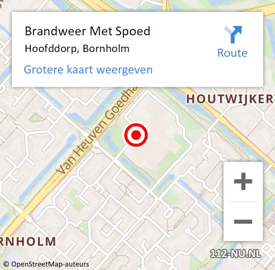 Locatie op kaart van de 112 melding: Brandweer Met Spoed Naar Hoofddorp, Bornholm op 18 juli 2018 14:32