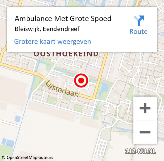 Locatie op kaart van de 112 melding: Ambulance Met Grote Spoed Naar Bleiswijk, Eendendreef op 18 juli 2018 14:35