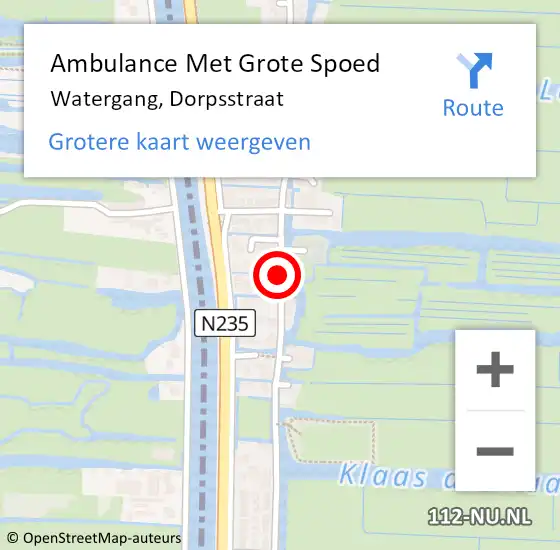 Locatie op kaart van de 112 melding: Ambulance Met Grote Spoed Naar Watergang, Dorpsstraat op 18 juli 2018 16:56