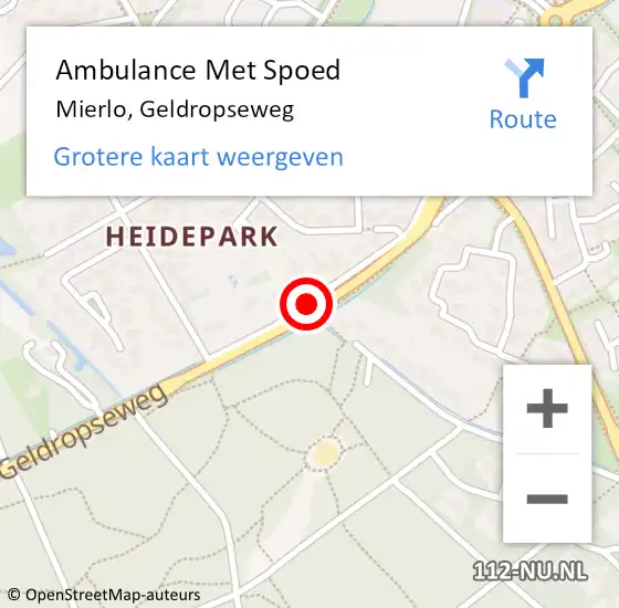 Locatie op kaart van de 112 melding: Ambulance Met Spoed Naar Mierlo, Geldropseweg op 18 juli 2018 17:00