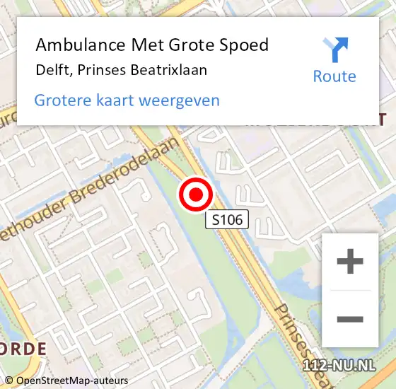 Locatie op kaart van de 112 melding: Ambulance Met Grote Spoed Naar Delft, Prinses Beatrixlaan op 18 juli 2018 17:59