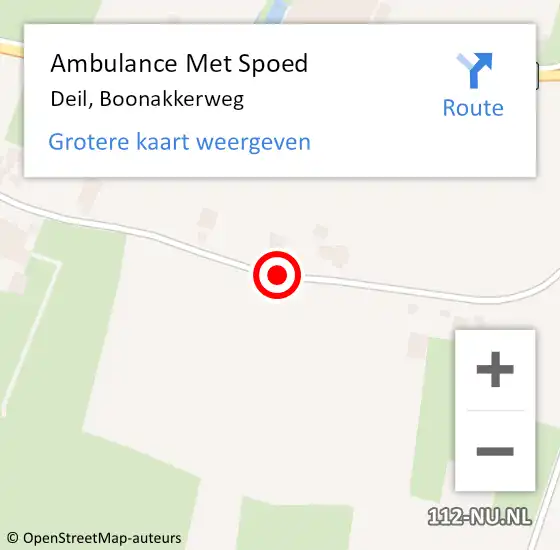 Locatie op kaart van de 112 melding: Ambulance Met Spoed Naar Deil, Boonakkerweg op 18 juli 2018 19:13