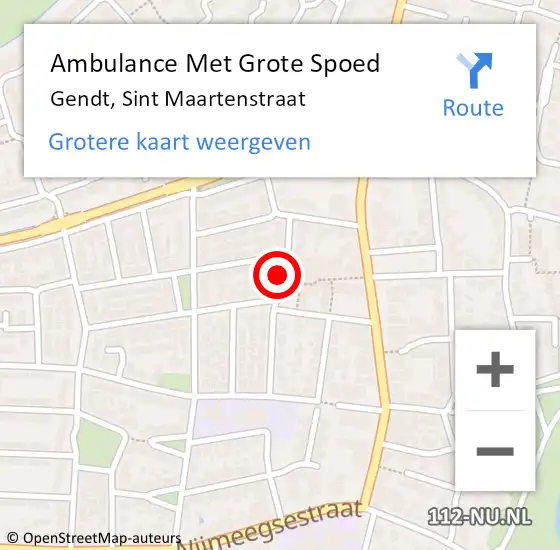 Locatie op kaart van de 112 melding: Ambulance Met Grote Spoed Naar Gendt, Sint Maartenstraat op 18 juli 2018 20:36