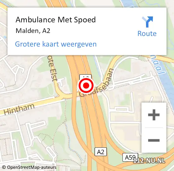 Locatie op kaart van de 112 melding: Ambulance Met Spoed Naar Malden, A2 op 18 juli 2018 20:36