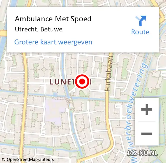 Locatie op kaart van de 112 melding: Ambulance Met Spoed Naar Utrecht, Betuwe op 18 juli 2018 22:20