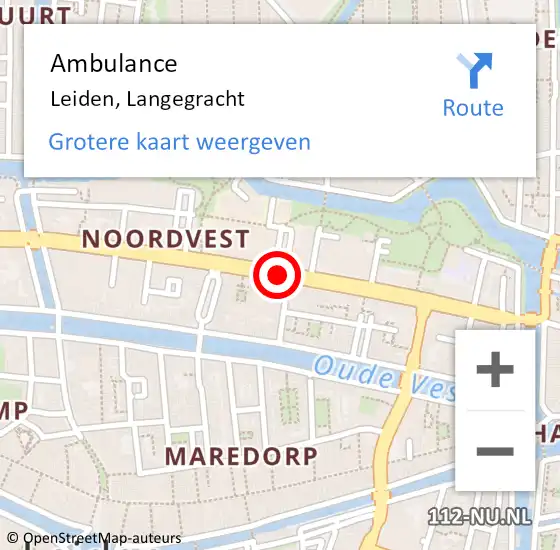 Locatie op kaart van de 112 melding: Ambulance Leiden, Langegracht op 18 juli 2018 23:15