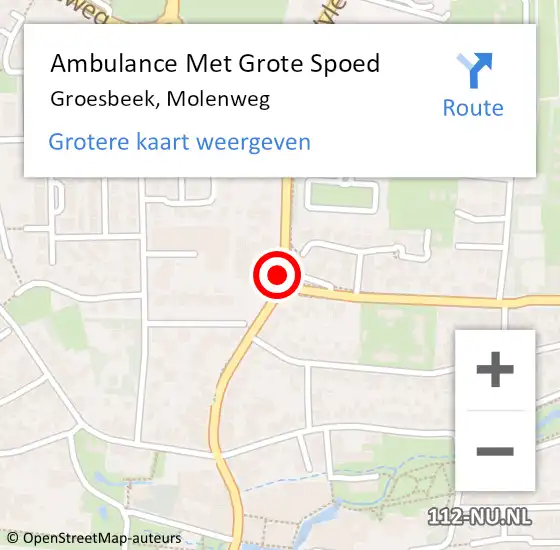 Locatie op kaart van de 112 melding: Ambulance Met Grote Spoed Naar Groesbeek, Molenweg op 18 juli 2018 23:55