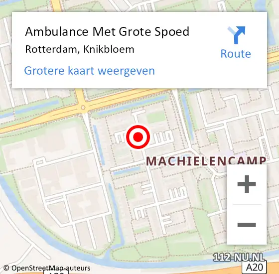 Locatie op kaart van de 112 melding: Ambulance Met Grote Spoed Naar Rotterdam, Knikbloem op 19 juli 2018 01:15
