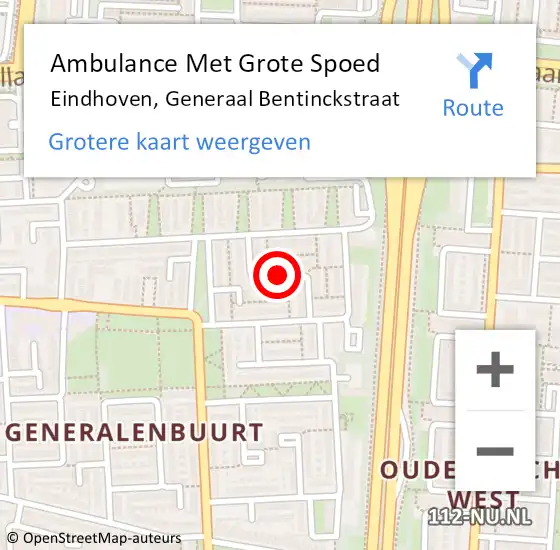 Locatie op kaart van de 112 melding: Ambulance Met Grote Spoed Naar Eindhoven, Generaal Bentinckstraat op 19 juli 2018 04:35