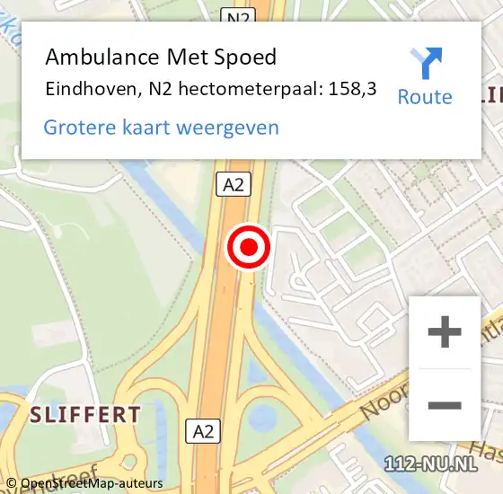 Locatie op kaart van de 112 melding: Ambulance Met Spoed Naar Eindhoven, N2 hectometerpaal: 157,4 op 19 juli 2018 08:00