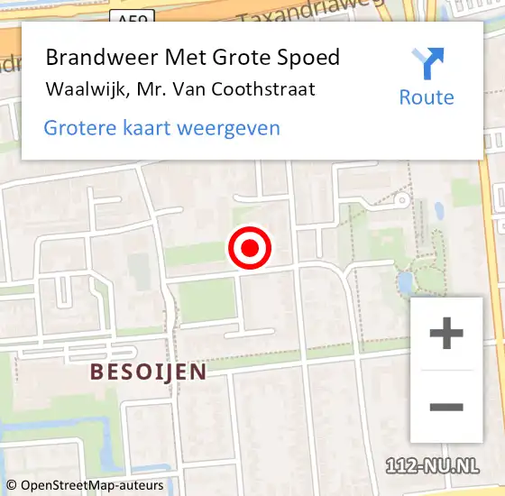 Locatie op kaart van de 112 melding: Brandweer Met Grote Spoed Naar Waalwijk, Mr. Van Coothstraat op 19 juli 2018 09:16