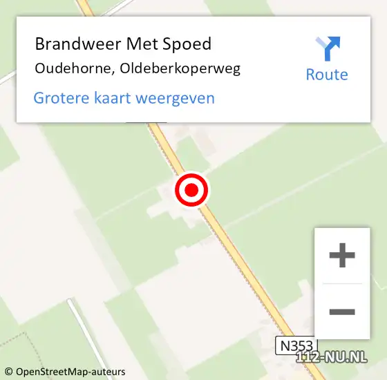 Locatie op kaart van de 112 melding: Brandweer Met Spoed Naar Oudehorne, Oldeberkoperweg op 19 juli 2018 09:26