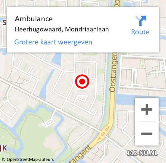 Locatie op kaart van de 112 melding: Ambulance Heerhugowaard, Mondriaanlaan op 19 juli 2018 10:30