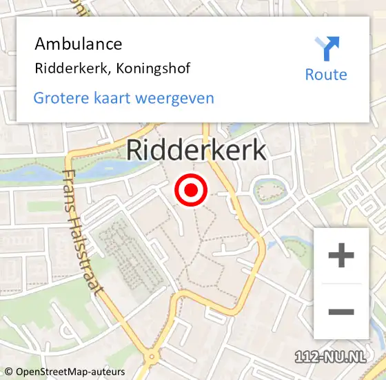 Locatie op kaart van de 112 melding: Ambulance Ridderkerk, Koningshof op 19 juli 2018 11:33