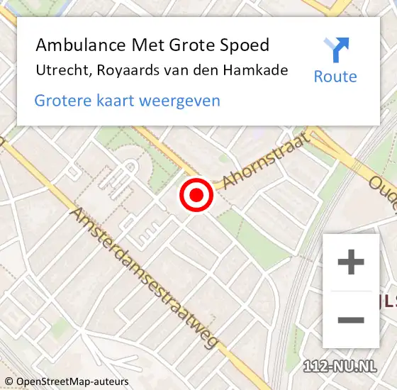 Locatie op kaart van de 112 melding: Ambulance Met Grote Spoed Naar Utrecht, Royaards van den Hamkade op 19 juli 2018 11:34