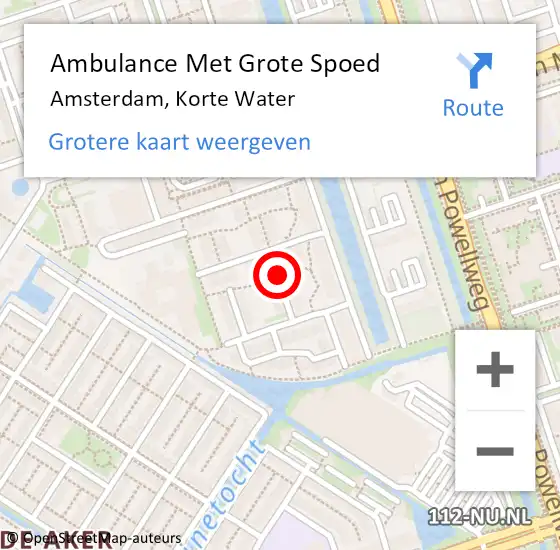 Locatie op kaart van de 112 melding: Ambulance Met Grote Spoed Naar Amsterdam, Korte Water op 19 juli 2018 13:02