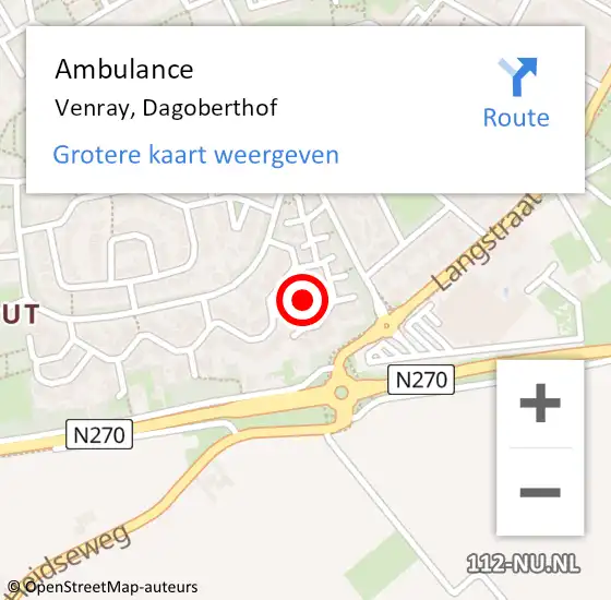 Locatie op kaart van de 112 melding: Ambulance Venray, Dagoberthof op 19 juli 2018 13:49