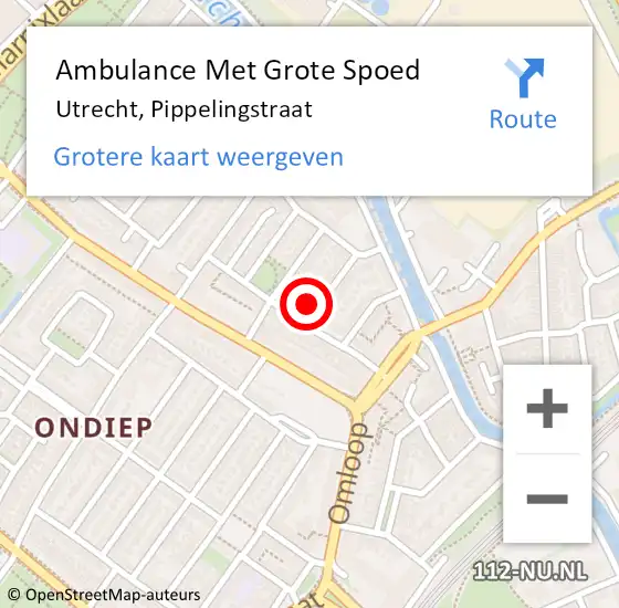 Locatie op kaart van de 112 melding: Ambulance Met Grote Spoed Naar Utrecht, Pippelingstraat op 19 juli 2018 14:47