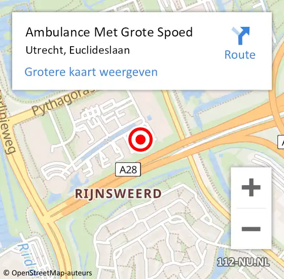 Locatie op kaart van de 112 melding: Ambulance Met Grote Spoed Naar Utrecht, Euclideslaan op 19 juli 2018 15:05