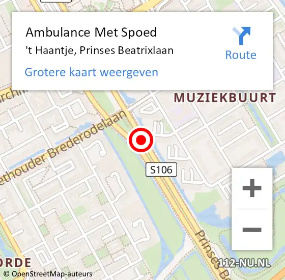 Locatie op kaart van de 112 melding: Ambulance Met Spoed Naar 't Haantje, Prinses Beatrixlaan op 19 juli 2018 15:37