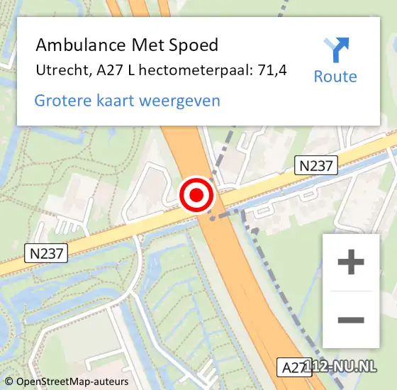 Locatie op kaart van de 112 melding: Ambulance Met Spoed Naar Utrecht, A27 L hectometerpaal: 71,4 op 19 juli 2018 17:48