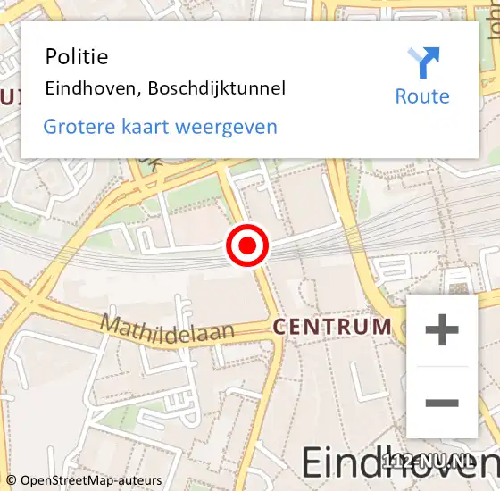 Locatie op kaart van de 112 melding: Politie Eindhoven, Boschdijktunnel op 19 juli 2018 18:10