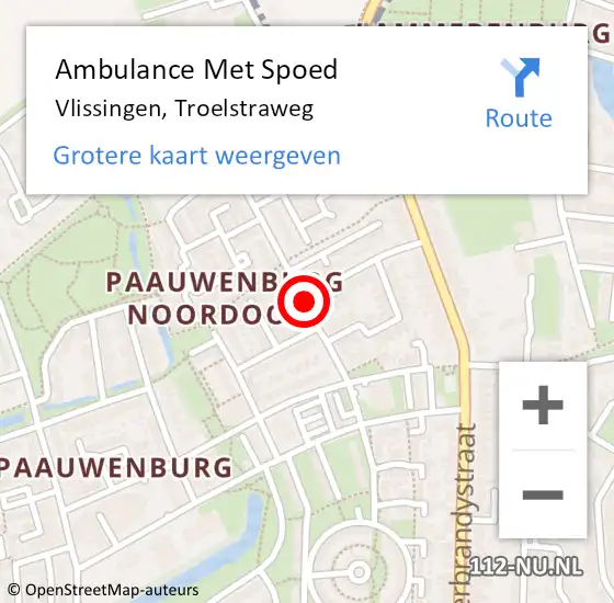 Locatie op kaart van de 112 melding: Ambulance Met Spoed Naar Vlissingen, Troelstraweg op 19 juli 2018 20:37