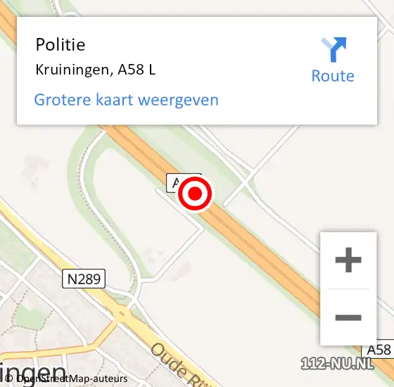 Locatie op kaart van de 112 melding: Politie Kruiningen, A58 L op 20 juli 2018 11:04