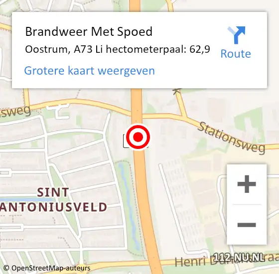 Locatie op kaart van de 112 melding: Brandweer Met Spoed Naar Oostrum, A73 Li hectometerpaal: 62,9 op 20 juli 2018 11:51