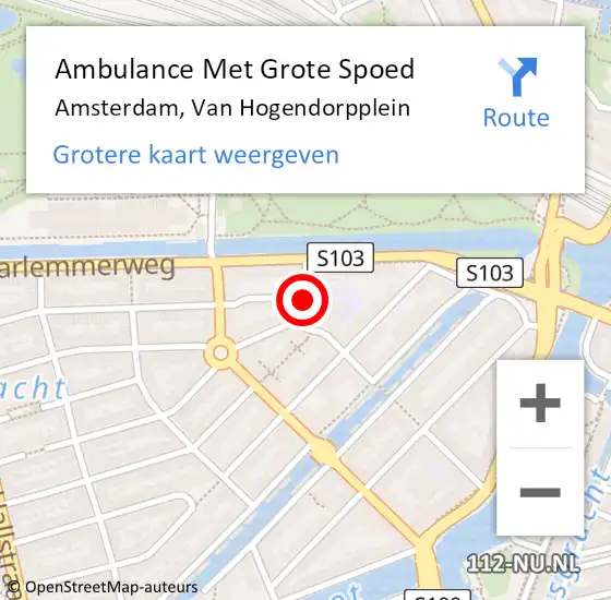 Locatie op kaart van de 112 melding: Ambulance Met Grote Spoed Naar Amsterdam, Van Hogendorpplein op 20 juli 2018 13:50