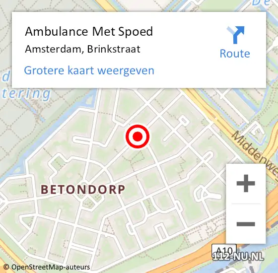Locatie op kaart van de 112 melding: Ambulance Met Spoed Naar Amsterdam, Brinkstraat op 20 juli 2018 13:53