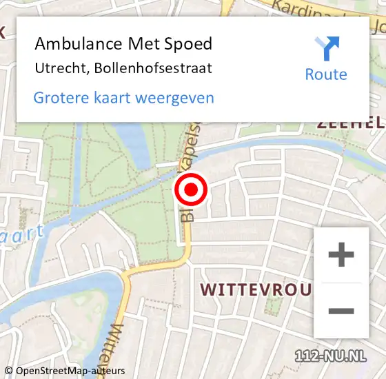 Locatie op kaart van de 112 melding: Ambulance Met Spoed Naar Utrecht, Bollenhofsestraat op 20 juli 2018 13:58