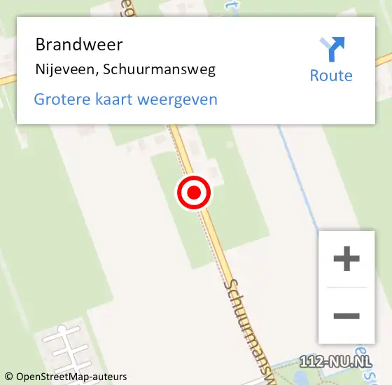 Locatie op kaart van de 112 melding: Brandweer Nijeveen, Schuurmansweg op 20 juli 2018 14:34