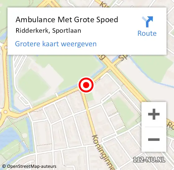 Locatie op kaart van de 112 melding: Ambulance Met Grote Spoed Naar Ridderkerk, Sportlaan op 20 juli 2018 14:40