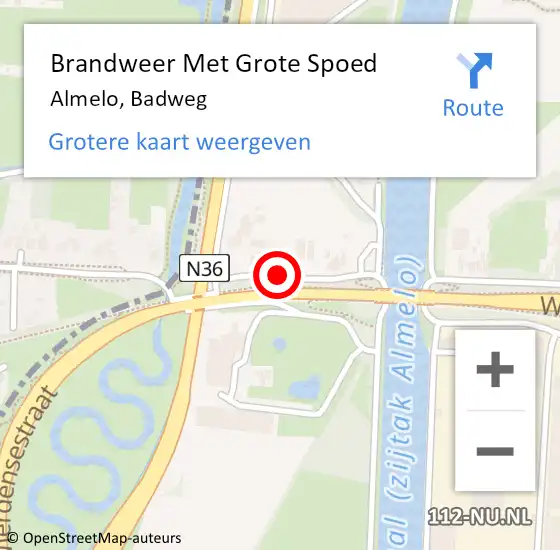 Locatie op kaart van de 112 melding: Brandweer Met Grote Spoed Naar Almelo, Badweg op 20 juli 2018 16:31