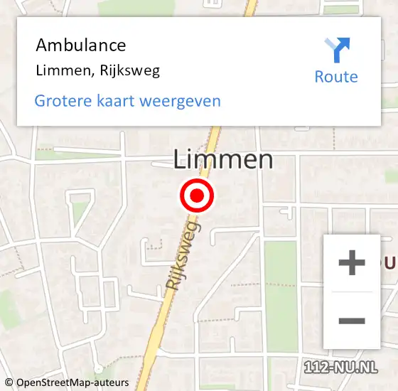 Locatie op kaart van de 112 melding: Ambulance Limmen, Rijksweg op 20 juli 2018 17:31