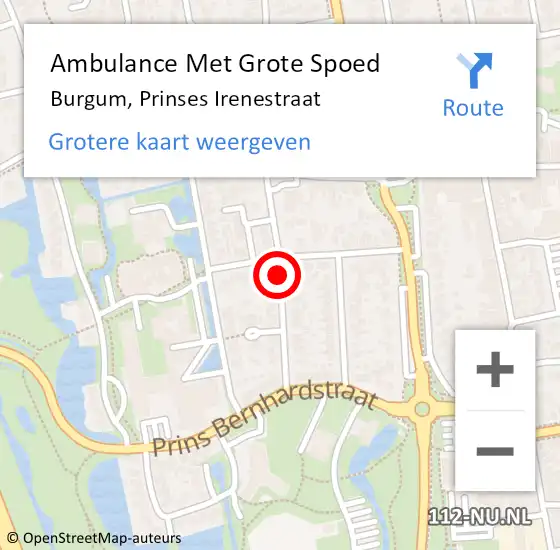 Locatie op kaart van de 112 melding: Ambulance Met Grote Spoed Naar Burgum, Prinses Irenestraat op 20 juli 2018 18:01