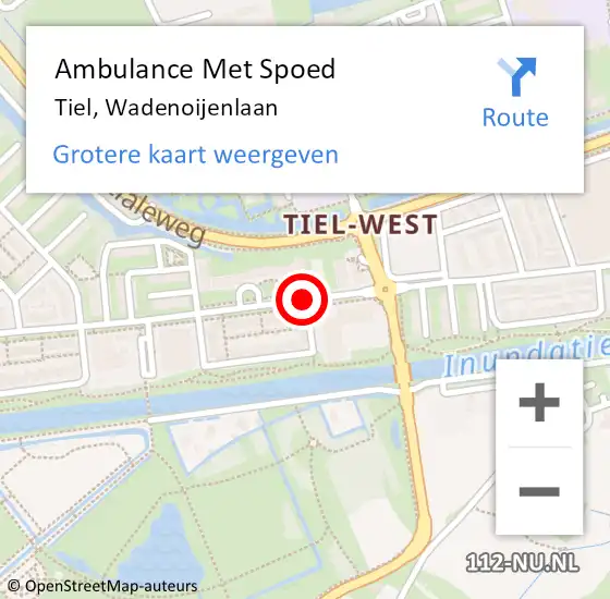 Locatie op kaart van de 112 melding: Ambulance Met Spoed Naar Tiel, Wadenoijenlaan op 20 juli 2018 19:38