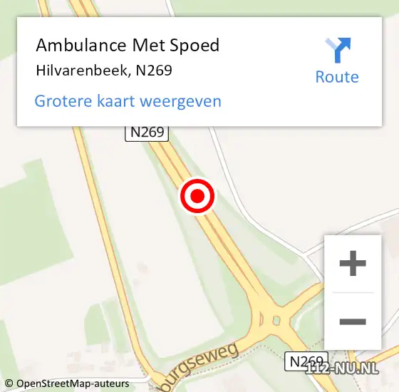 Locatie op kaart van de 112 melding: Ambulance Met Spoed Naar Hilvarenbeek, N269 op 21 juli 2018 00:25