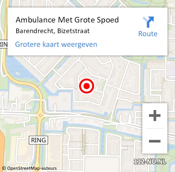 Locatie op kaart van de 112 melding: Ambulance Met Grote Spoed Naar Barendrecht, Bizetstraat op 21 juli 2018 03:30