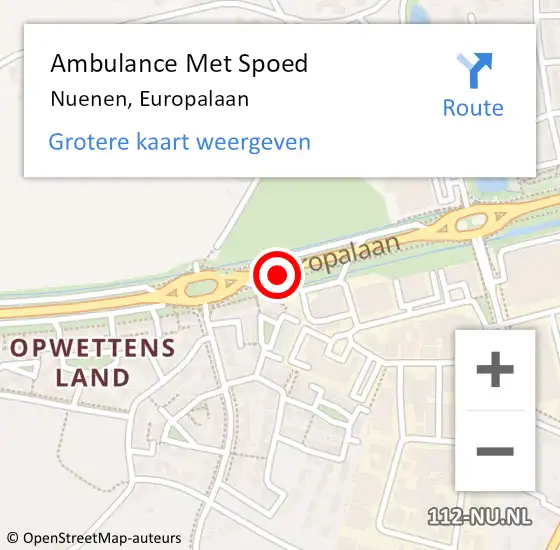 Locatie op kaart van de 112 melding: Ambulance Met Spoed Naar Nuenen, Europalaan op 21 juli 2018 08:17