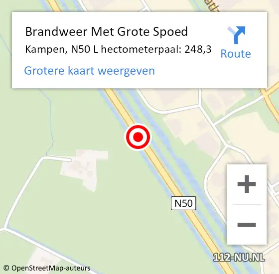 Locatie op kaart van de 112 melding: Brandweer Met Grote Spoed Naar Kampen, N50 hectometerpaal: 252,8 op 21 juli 2018 10:57