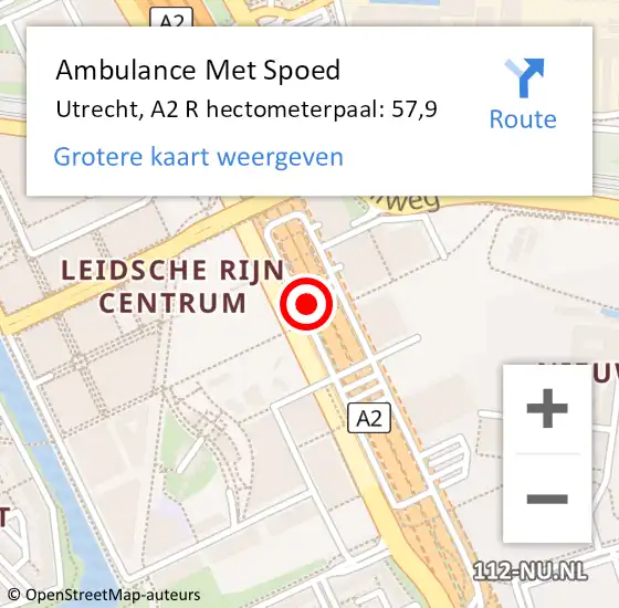 Locatie op kaart van de 112 melding: Ambulance Met Spoed Naar Utrecht, A2 R hectometerpaal: 57,9 op 21 juli 2018 12:55