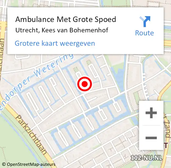 Locatie op kaart van de 112 melding: Ambulance Met Grote Spoed Naar Utrecht, Kees van Bohemenhof op 21 juli 2018 15:41