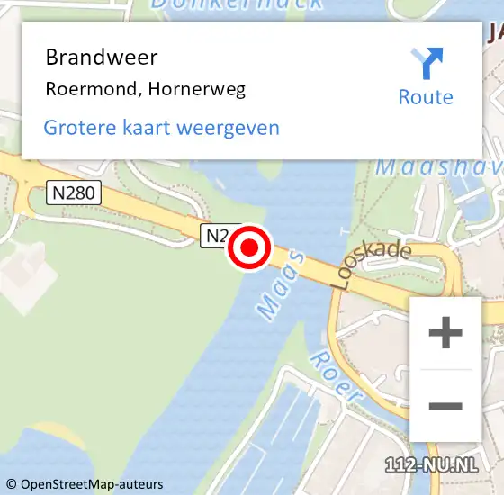 Locatie op kaart van de 112 melding: Brandweer Roermond, Hornerweg op 21 juli 2018 16:50