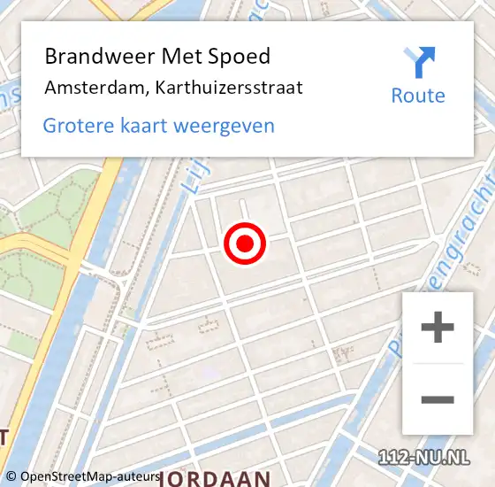 Locatie op kaart van de 112 melding: Brandweer Met Spoed Naar Amsterdam, Karthuizersstraat op 21 juli 2018 17:57