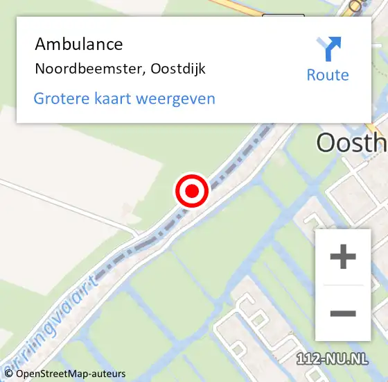 Locatie op kaart van de 112 melding: Ambulance Noordbeemster, Oostdijk op 21 juli 2018 19:55