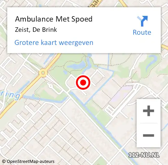 Locatie op kaart van de 112 melding: Ambulance Met Spoed Naar Zeist, De Brink op 21 juli 2018 22:06
